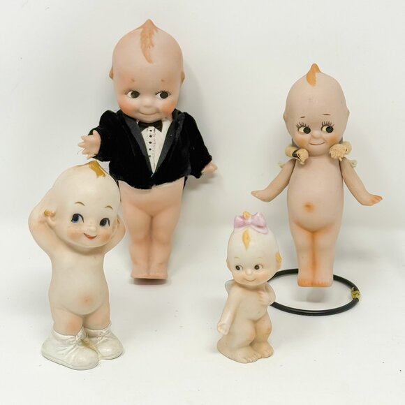 Lot of 4 Vintage Bisque Porcelain Kewpie Dolls Curio Cabinet-Ready Heirloom - Picture 1 of 15